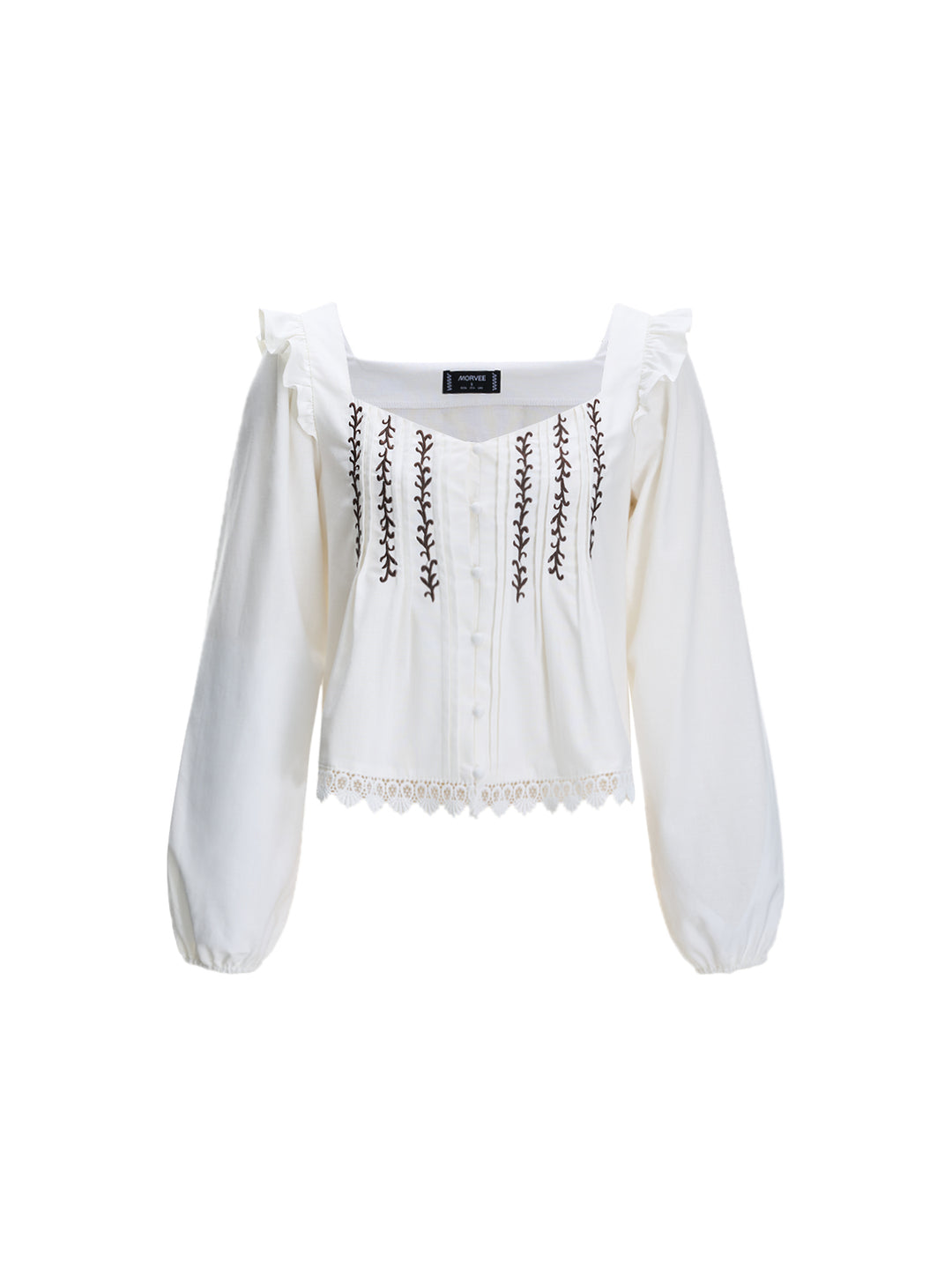 Casual Embroidery Sweetheart Flounce Sleeve Women Blouses