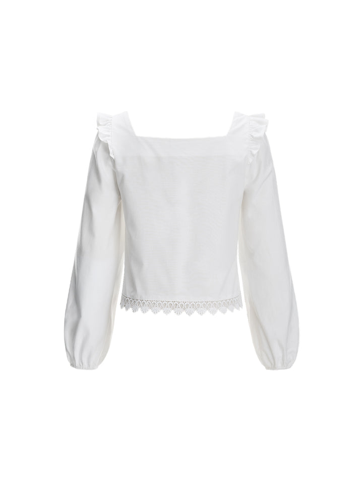 Casual Embroidery Sweetheart Flounce Sleeve Women Blouses