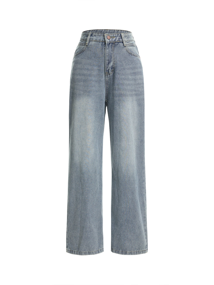 Jeans de mujer larga lavada casual de pierna ancha