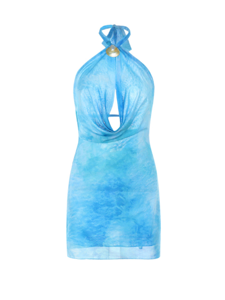 Boho Tie Dye Criss Design Cross Halter Mini Women Vestido