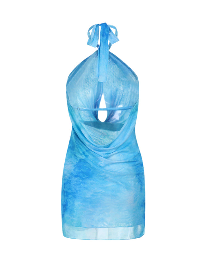 Boho Tie Dye Criss Design Cross Halter Mini Women Vestido