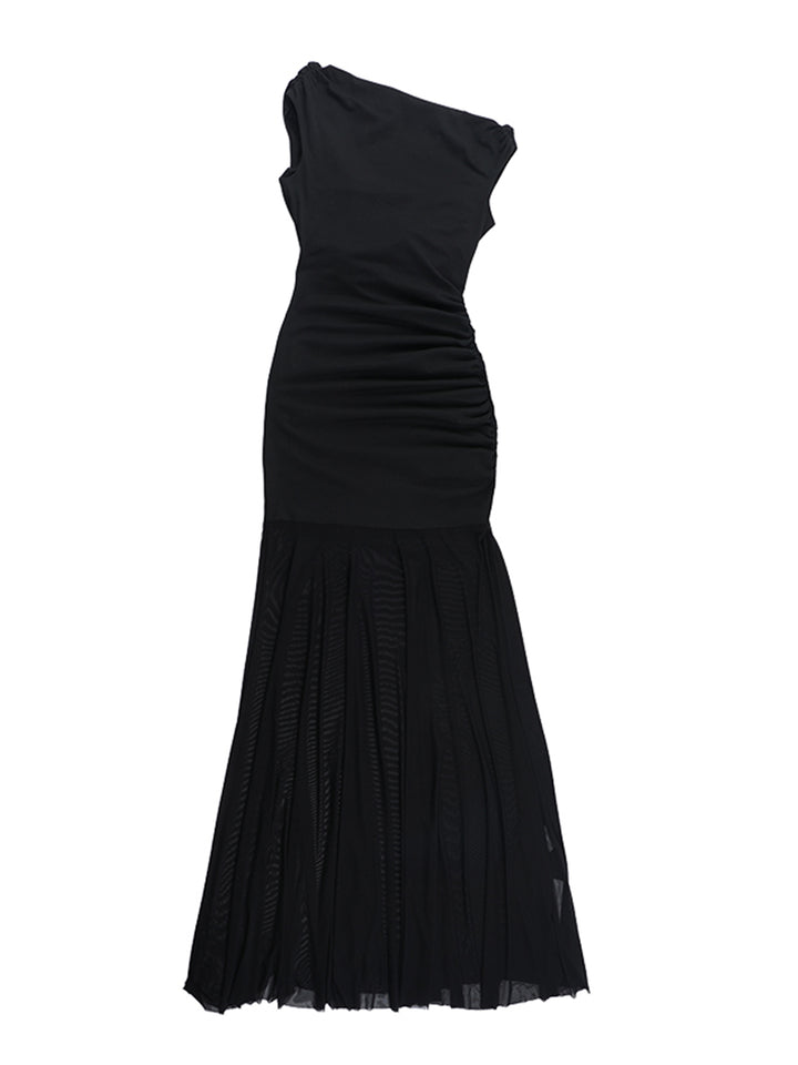 Túnica elegante Vestido de mujeres maxi de cuello asimétrico sin espalda