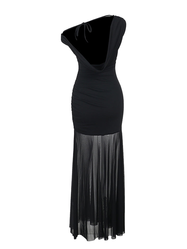 Túnica elegante Vestido de mujeres maxi de cuello asimétrico sin espalda