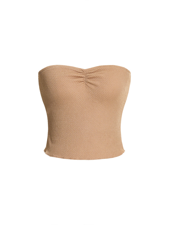 Tela texturizada casual ruchada borde de olla de hem bandeau
