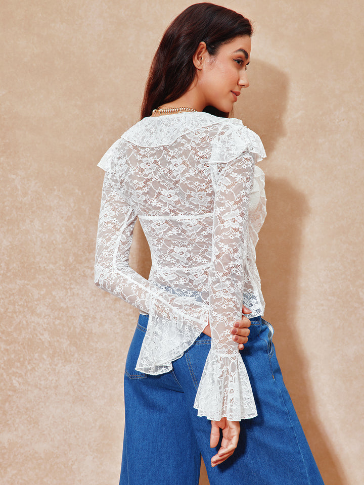 Boho Blumen Rüsche gegen Halsglockenhülle Lange Frauen Bluse