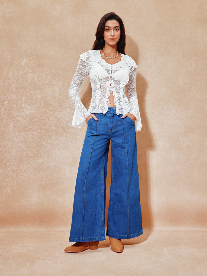 Boho Blumen Rüsche gegen Halsglockenhülle Lange Frauen Bluse