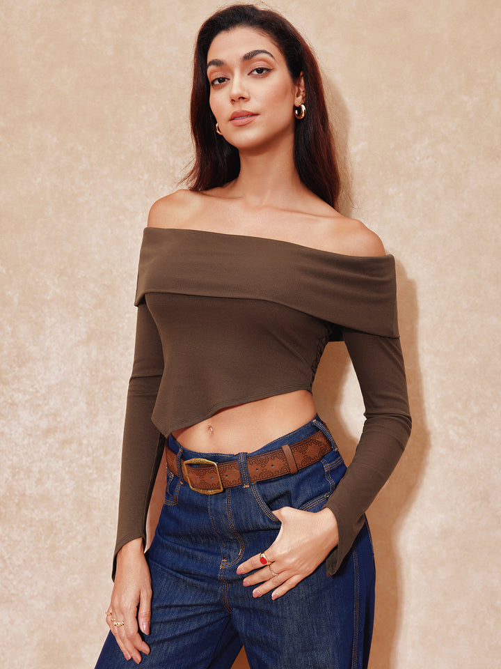 Casual Plain One Shoulder Skinny Natural Long Sleeve Women Tops