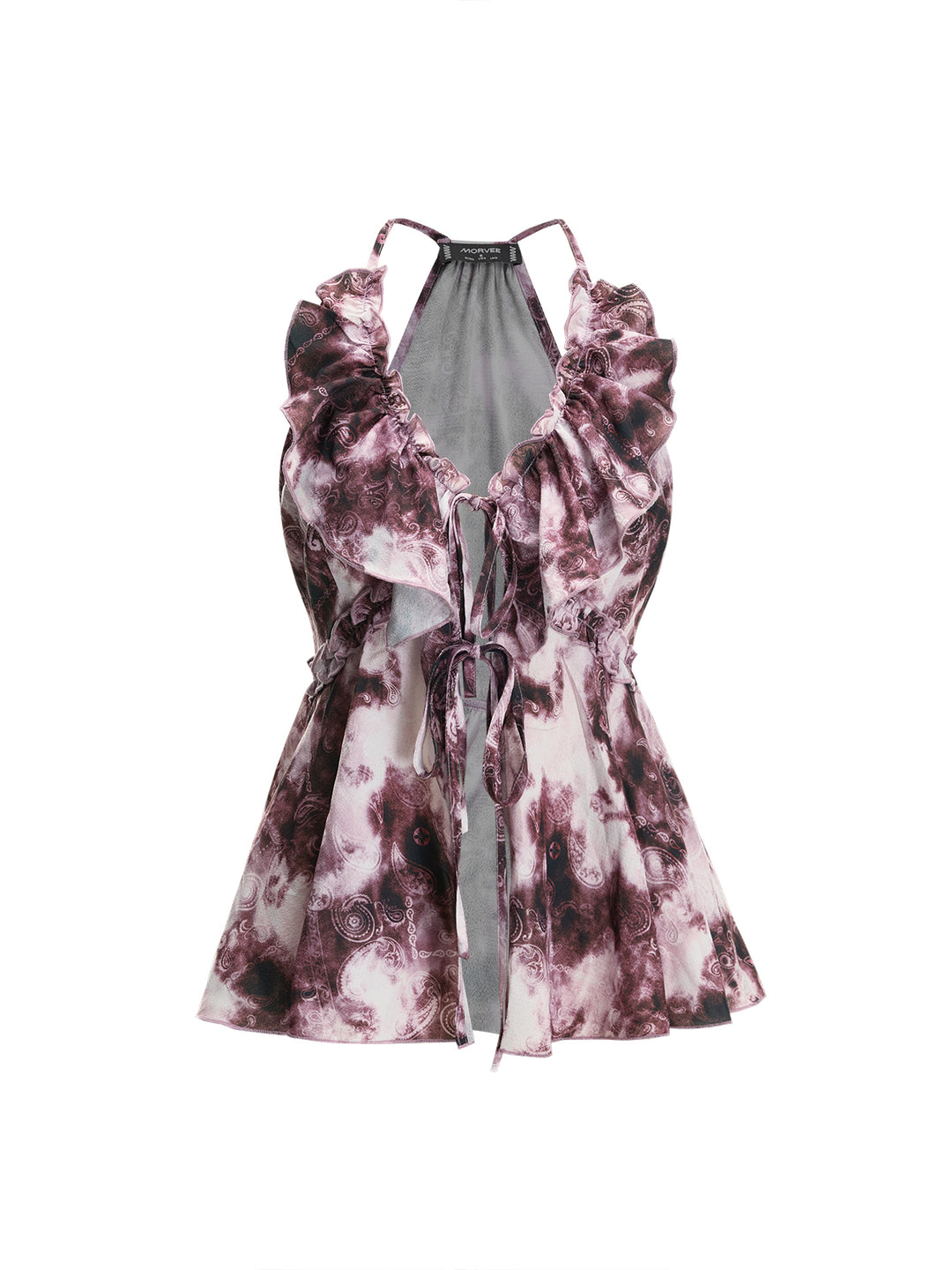 Boho Paisley Tie Dye Lettuce Trim Ruffle V neck  Long Women Tank Tops & Camis