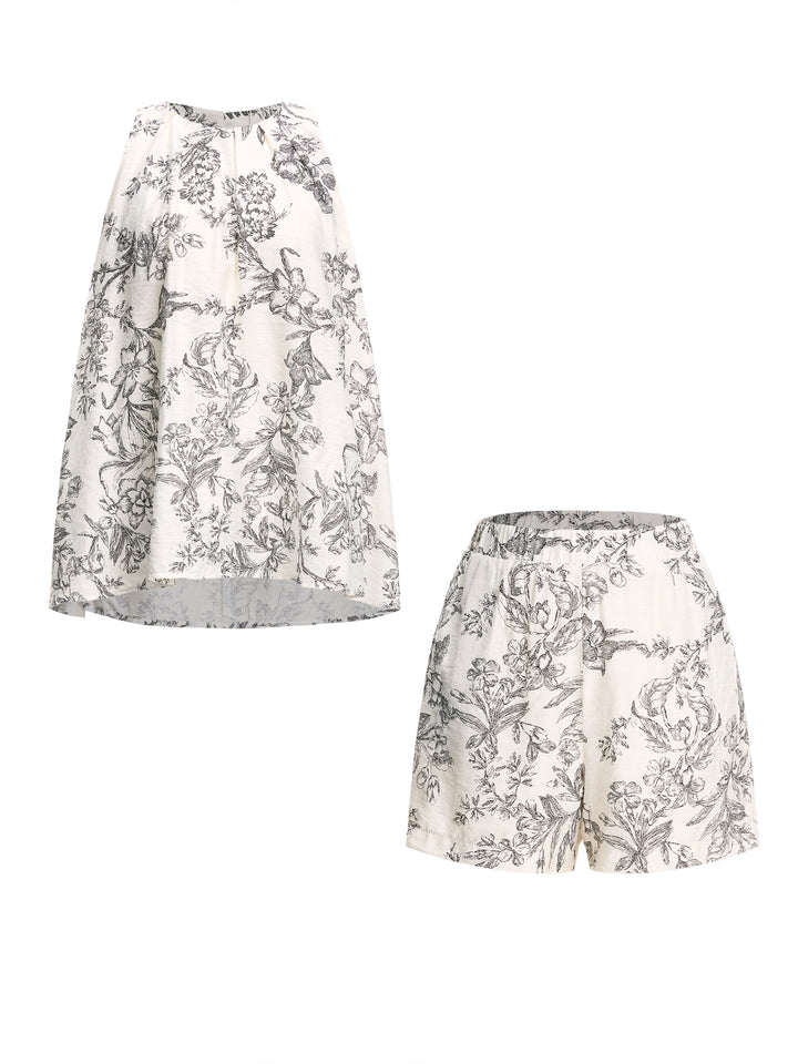 Eine Linie boho florale runde Hals Lange Frauen zweiteilige Outfits