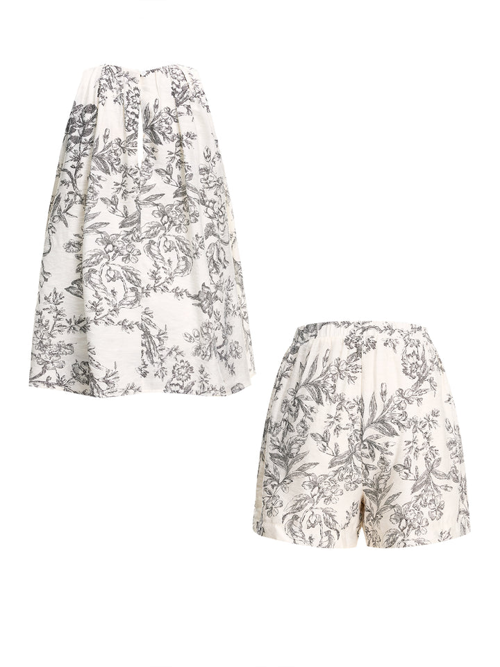 Eine Linie boho florale runde Hals Lange Frauen zweiteilige Outfits