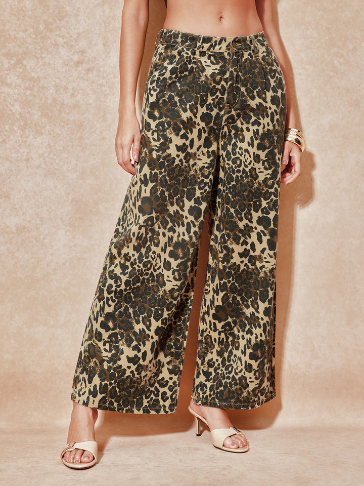 Holgado de leopardo casual estampado de mujeres largas jeans