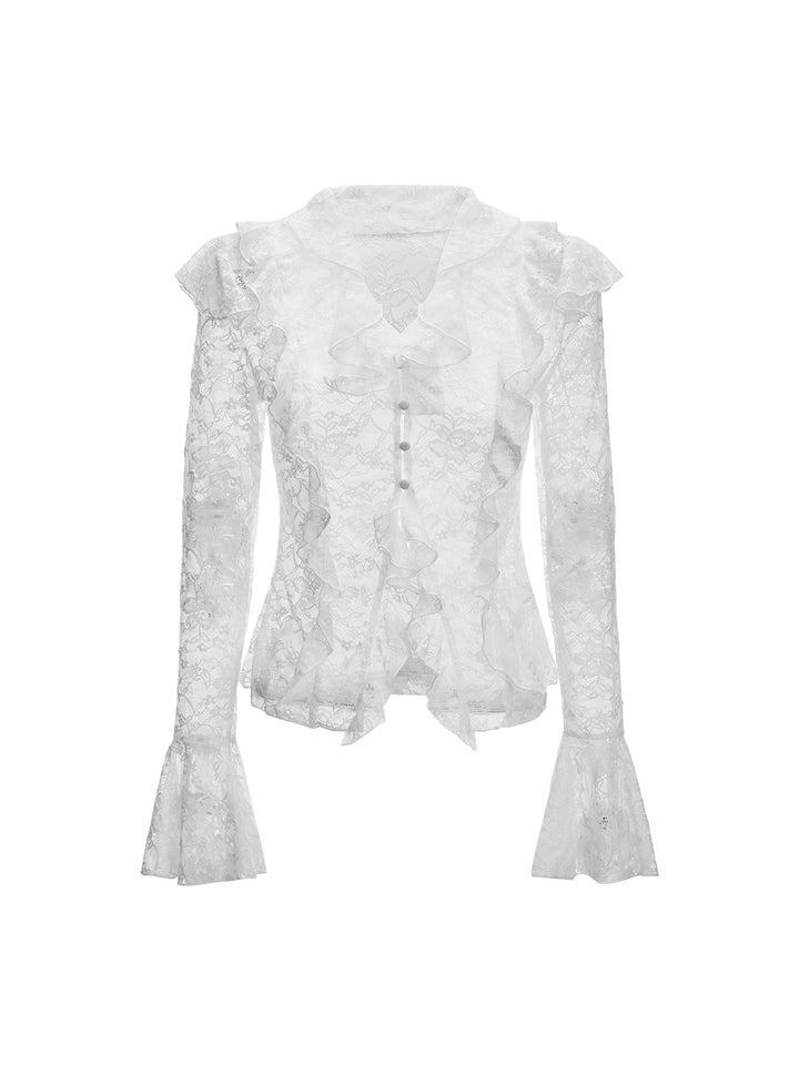 Boho Blumen Rüsche gegen Halsglockenhülle Lange Frauen Bluse