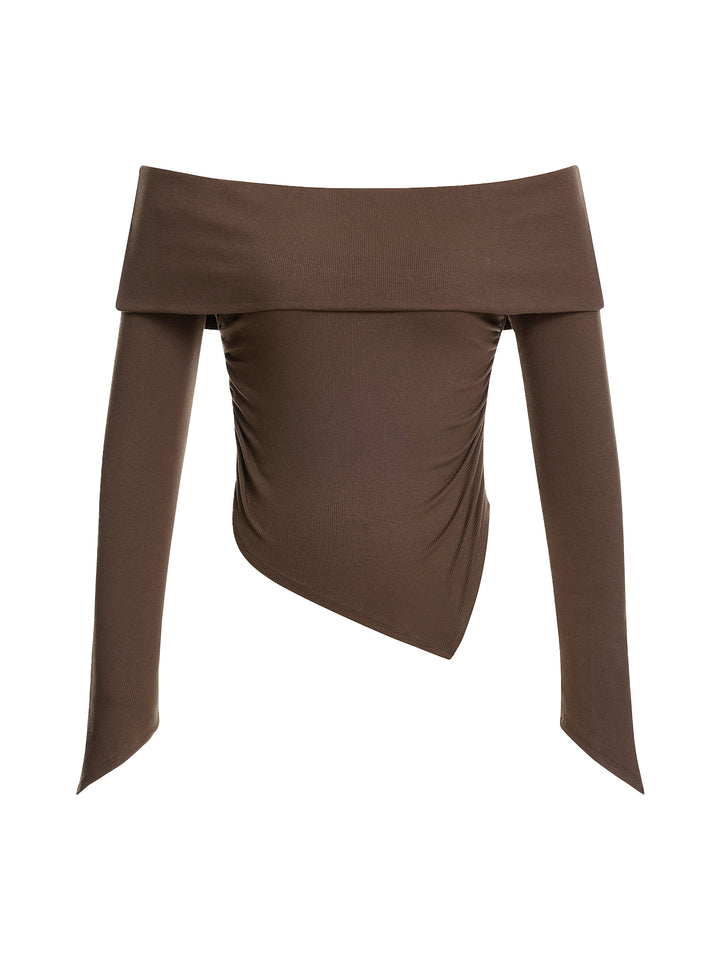 Casual Plain One Shoulder Skinny Natural Long Sleeve Women Tops