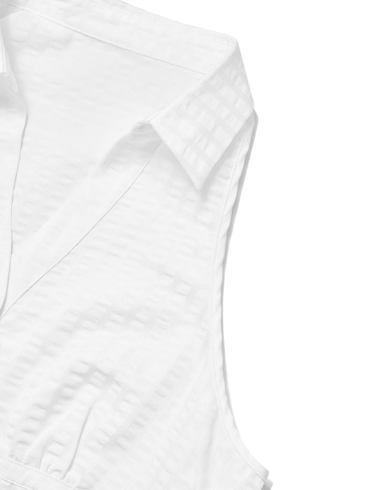 Botón de liso casual Camisa plisada Coloque Blusas sin mangas