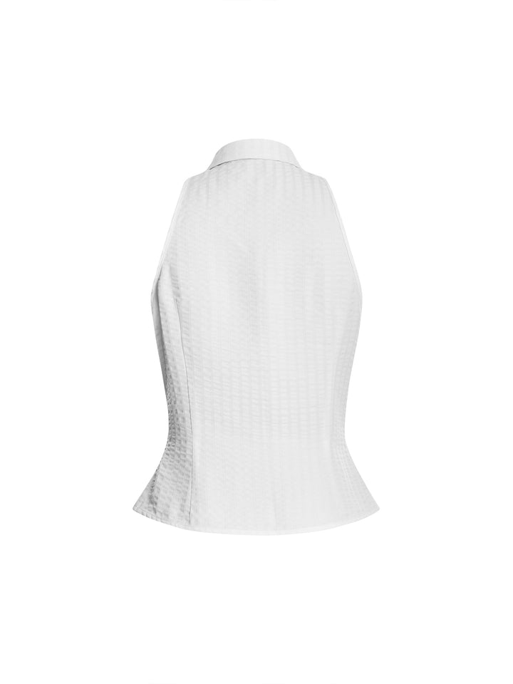 Botón de liso casual Camisa plisada Coloque Blusas sin mangas
